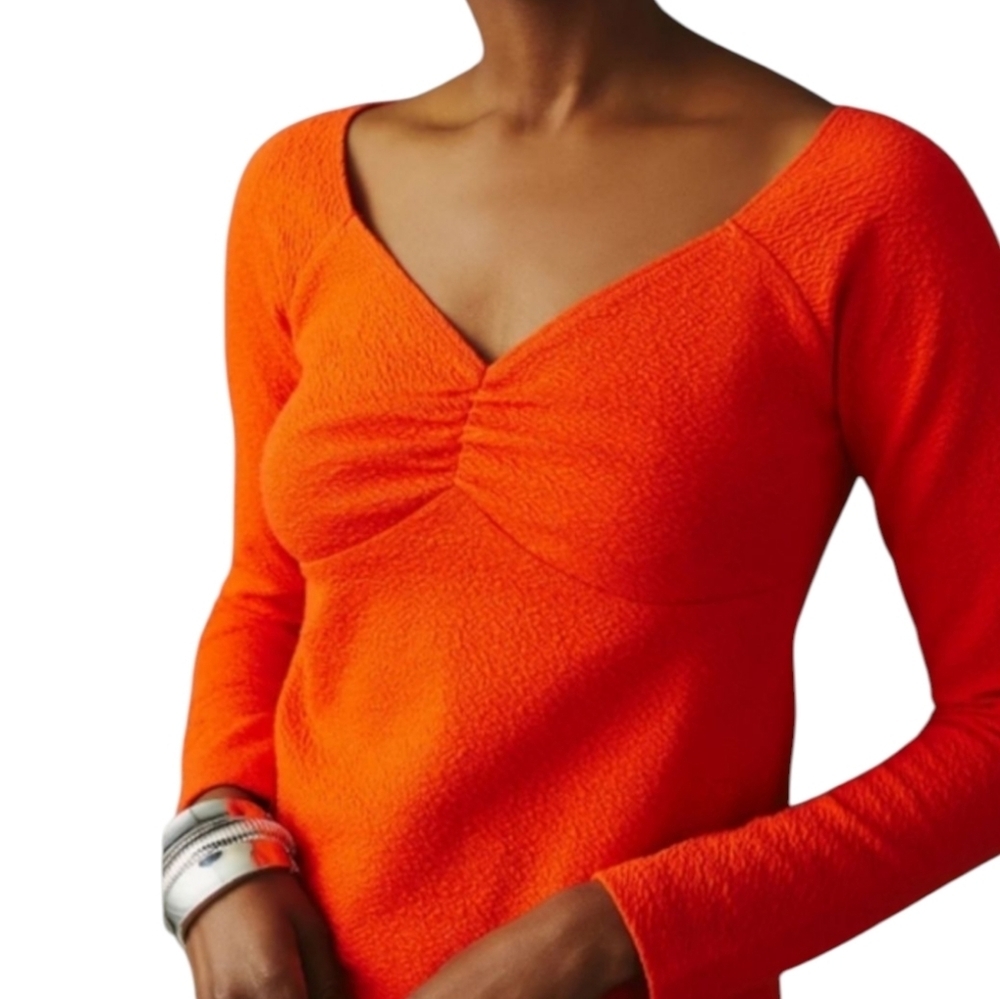 Anthropologie Maeve Top Women Medium Orange Sweetheart Neckline Ruched